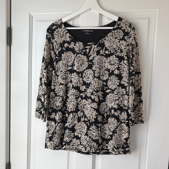 croft & barrow Tops - Y2K Croft & Barrow Floral Navy and Cream Top Blouse large